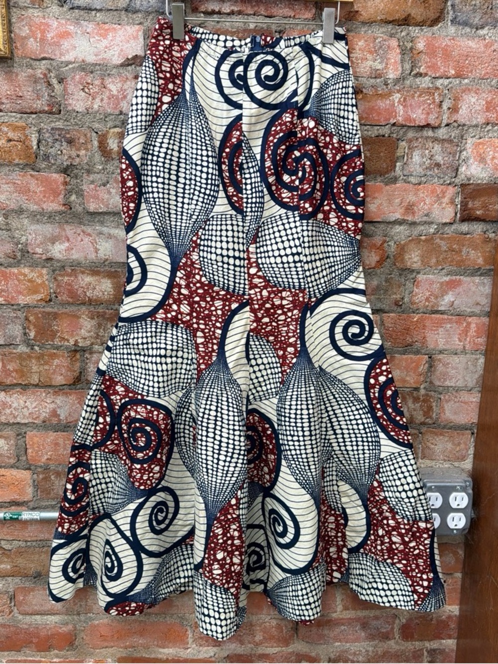Printed African Merlot & Navy Flared Maxi Skirt